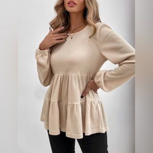 SHEIN Solid Waffle Knit Peplum Layered/Tiered Top